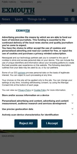 Anteprima del sito Exmouth Journal, media di Regno Unito per articoli sponsorizzati