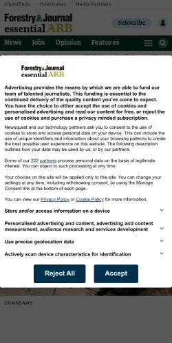 Anteprima del sito Forestry Journal, media di Regno Unito per articoli sponsorizzati