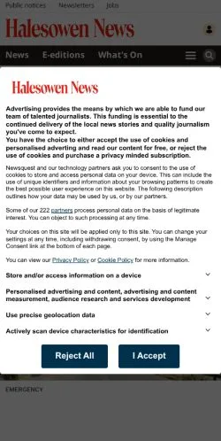 Anteprima del sito Halesowen News, media di Regno Unito per articoli sponsorizzati