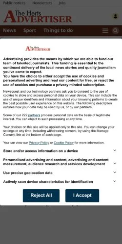 Anteprima del sito Herts Advertiser, media di Regno Unito per articoli sponsorizzati