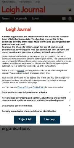 Anteprima del sito Leigh Journal, media di Regno Unito per articoli sponsorizzati