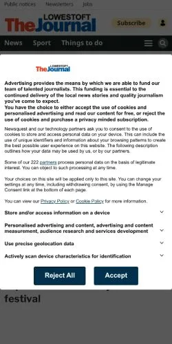 Anteprima del sito Lowestoft Journal, media di Regno Unito per articoli sponsorizzati