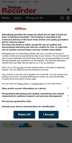 Anteprima del sito Newham Recorder, media di Regno Unito per articoli sponsorizzati