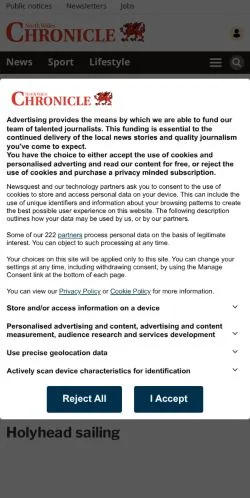 Anteprima del sito North Wales Chronicle, media di Regno Unito per articoli sponsorizzati