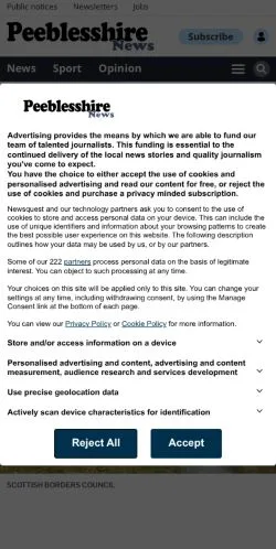Anteprima del sito Peeblesshire News, media di Stati Uniti per articoli sponsorizzati