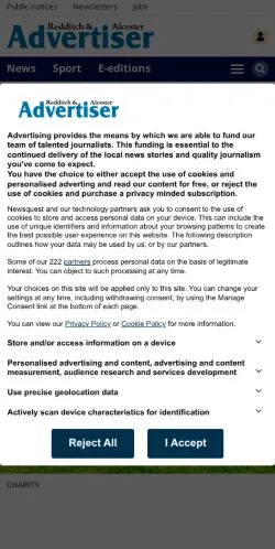 Anteprima del sito The Redditch Advertiser, media di Regno Unito per articoli sponsorizzati