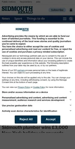 Anteprima del sito Sidmouth Herald, media di Regno Unito per articoli sponsorizzati
