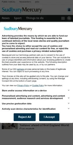 Anteprima del sito Sudbury Mercury, media di Regno Unito per articoli sponsorizzati
