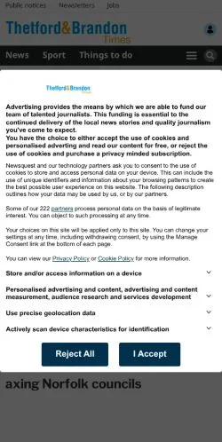 Anteprima del sito Thetford & Brandon Times, media di Regno Unito per articoli sponsorizzati