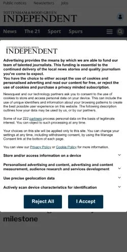 Anteprima del sito Tottenham Independent, media di Regno Unito per articoli sponsorizzati