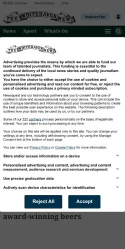 Anteprima del sito Whitehaven News, media di Regno Unito per articoli sponsorizzati