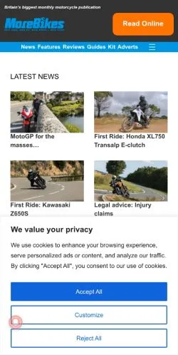 Podgląd witryny MoreBikes, medium z kraju Wielka Brytania do artykułów sponsorowanych