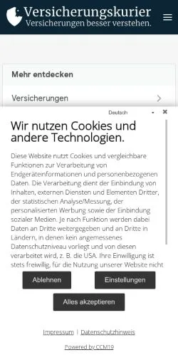 Anteprima del sito Versicherungskurier, media di Germania per articoli sponsorizzati