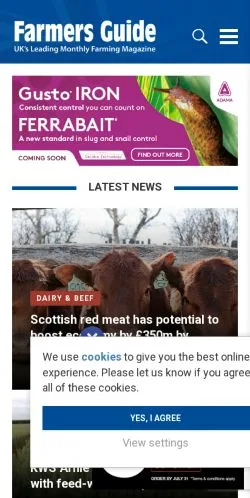 Anteprima del sito Farmers Guide, media di Regno Unito per articoli sponsorizzati