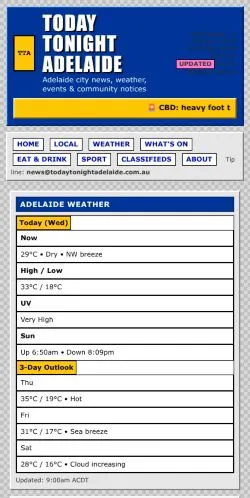 Anteprima del sito Today Tonight Adelaide, media di Australia per articoli sponsorizzati