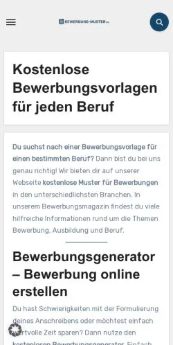 Anteprima del sito Bewerbungsvorlagen, media di Germania per articoli sponsorizzati