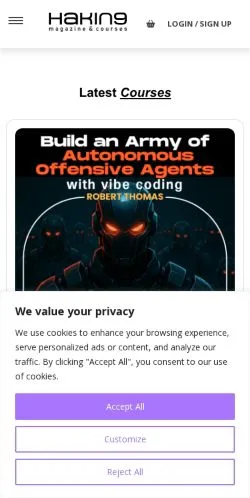 Pré-visualização do site Hakin9, meio de Estados Unidos para artigos patrocinados