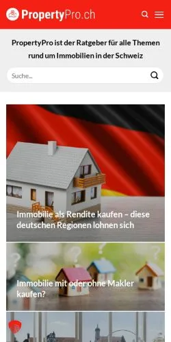 Vista previa del sitio PropertyPro, medio de Suiza para artículos patrocinados