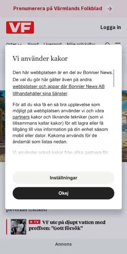 Aperçu du site VF, média de Suède pour articles sponsorisés