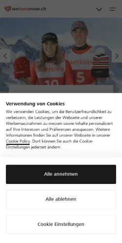 Anteprima del sito WeLoveSnow Raiffeisen, media di Svizzera per articoli sponsorizzati