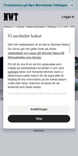 スポンサード記事向けのスウェーデンメディア、NWTのサイトプレビュー