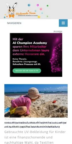 Anteprima del sito Kindermode Forum, media di Germania per articoli sponsorizzati