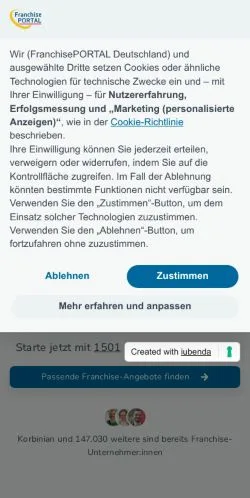 Podgląd witryny FranchisePORTAL, medium z kraju Niemcy do artykułów sponsorowanych