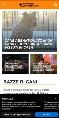 Pré-visualização do site Il Mio Cane È Leggenda, meio de Itália para artigos patrocinados