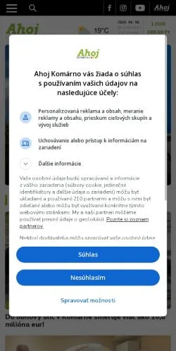 Anteprima del sito Ahoj Komárno, media di Slovacchia per articoli sponsorizzati