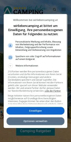 Anteprima del sito Camping Ratgeber, media di Austria per articoli sponsorizzati