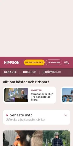 Pré-visualização do site Hippson, meio de Suécia para artigos patrocinados