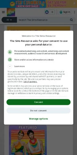 Sponsorlu makaleler için Amerika Birleşik Devletleri medyası The Sims Resource sitesinin önizlemesi