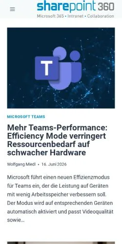 Forhåndsvisning av nettstedet Sharepoint360, medium fra Tyskland for sponsede artikler