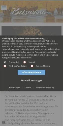 Voorbeeld van de site Botswana-Spezialisten, medium uit Duitsland voor gesponsorde artikelen