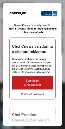 Podgląd witryny Cnews.cz, medium z kraju Czechy do artykułów sponsorowanych