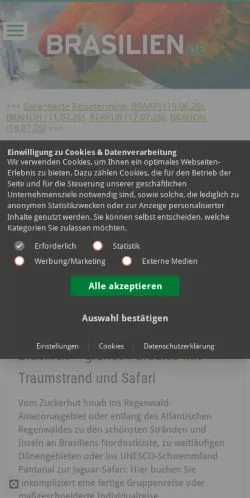 Podgląd witryny Brasilien Reisen, medium z kraju Niemcy do artykułów sponsorowanych
