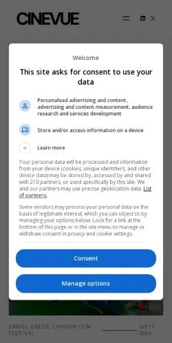 Anteprima del sito CineVue, media di Regno Unito per articoli sponsorizzati