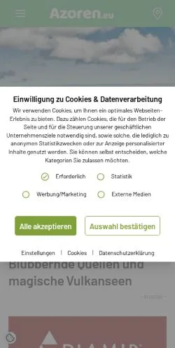 Anteprima del sito Azoren Reisen, media di Germania per articoli sponsorizzati