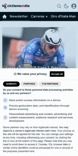 Podgląd witryny Ciclismoaldia, medium z kraju Hiszpania do artykułów sponsorowanych