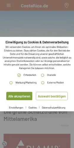 Anteprima del sito Costa Rica, media di Germania per articoli sponsorizzati