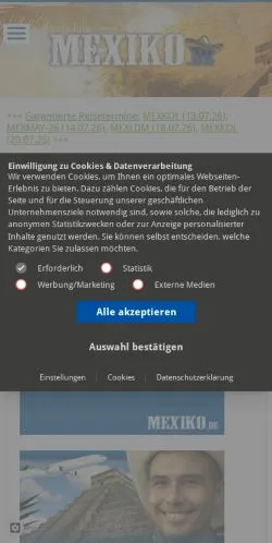 Forhåndsvisning af Mexiko Reiseportal, medie fra Tyskland til sponsorerede artikler