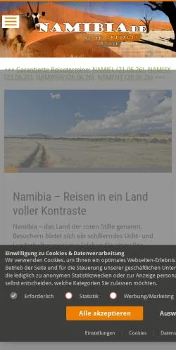 Forhåndsvisning av nettstedet Namibia, medium fra Tyskland for sponsede artikler