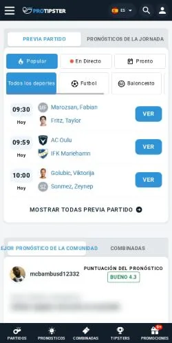 Pré-visualização do site ProTipster, meio de Espanha para artigos patrocinados