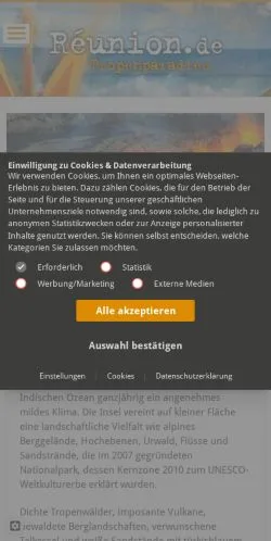 Preview of the La Réunion Rundreisen website, a media outlet in Germany for sponsored articles