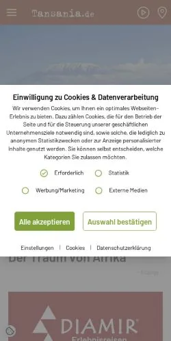 Anteprima del sito Tansania Reiseportal, media di Germania per articoli sponsorizzati