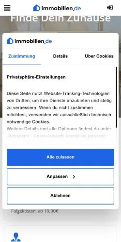 Anteprima del sito immobilien, media di Germania per articoli sponsorizzati