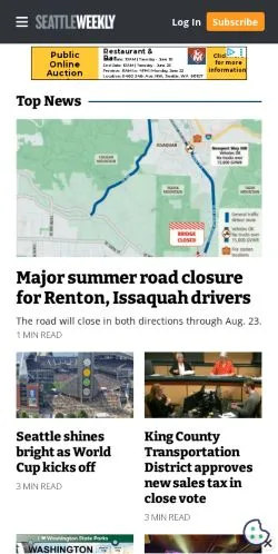 Forhåndsvisning av nettstedet Seattle Weekly, medium fra USA for sponsede artikler