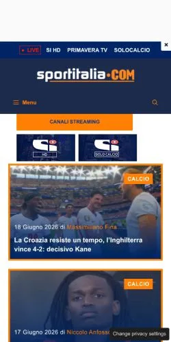 Anteprima del sito SportItalia, media di Italia per articoli sponsorizzati