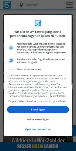 Aperçu du site 5 Minuten, média de Autriche pour articles sponsorisés