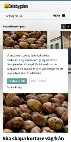 Anteprima del sito Dalabygden, media di Svezia per articoli sponsorizzati